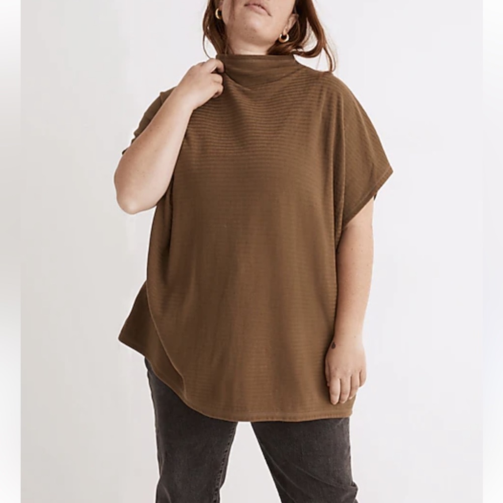 Madewell Olive green Oversized Ribbed Zigzag Pattern Funnelneck Tunic Top small